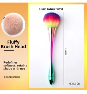Detailed view of rainbow nail dust brush with dimensions 19cm height and 4.5cm width