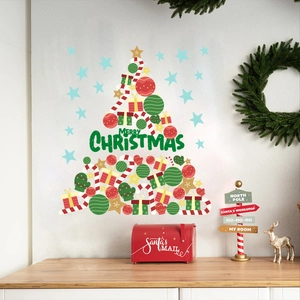 Christmas Tree Wall Sticker PVC Removable Decal Merry Christmas Letter For Living Room Bedroom Glass Window Festive Decor