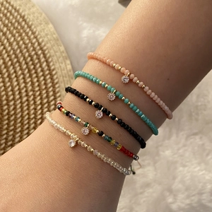 Bohemian Braided Bracelet With Artificial Crystal And Round Cubic Zirconia Pendant Adjustable Fashion Jewelry For Women