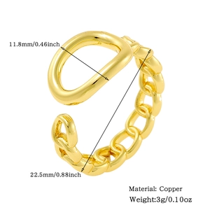 Detail view of 18K gold plated copper chain ring with dimensions and material specifications