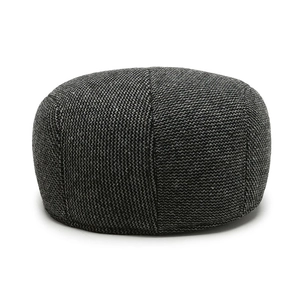Men's wool blend ivy cap in dark grey tweed, warm winter flat hat for elderly men
