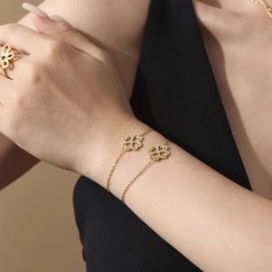 Golden multi-layer clover jewelry set with sparkling 5A zircon stones and stainless steel