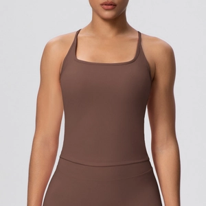 Women's high-stretch racerback sports bra in dark coffee brown for yoga and fitness