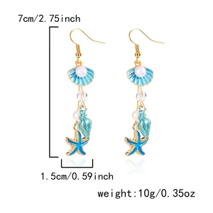 Detail showing dimensions of ocean starfish shell tassel earrings at 7cm length