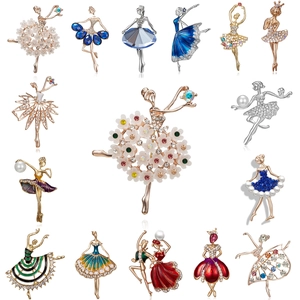 Ballerina Ballet Dancer Brooch Pin Alloy Rhinestone Enamel Faux Artificial Pearl Elegant Jewelry Accessory For Women Wedding Party Gift