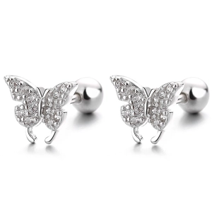 Elegant 925 silver butterfly screw back stud earrings with sparkling cubic zirconia pavé
