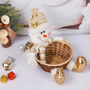 Christmas snowman woven basket decorative candy holder for holiday tabletop decor