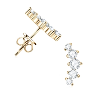 925 silver smile curved earrings with gold plating and five graduated round moissanite stones