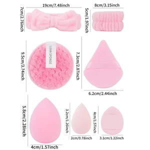 7Pcs pink makeup tools set including bow headband sponges and puff with dimensions