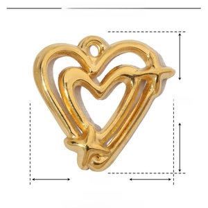 Detailed size parameters for gold hollow heart charm in stainless steel for DIY jewelry
