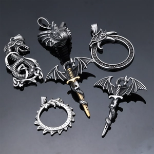 Retro Dragon Pendant Necklace Stainless Steel Runic Celtic Knot Gothic Punk Norse Viking Mythology Jewelry For Men Women