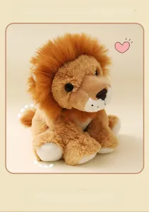 Detailed close-up of a plush lion toy showing soft brown fur and fluffy mane texture