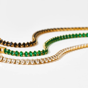 French vintage stainless steel bracelet with oval zircon stones in white, green and black