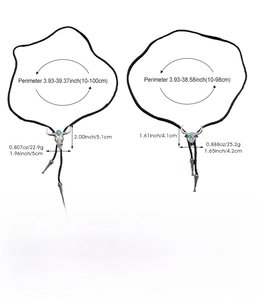 Size chart showing long leather necklaces with zinc alloy bull head pendants for men