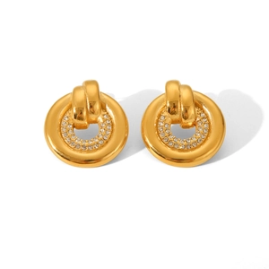 18k gold plated stainless steel interlocking circle earrings with sparkling crystals