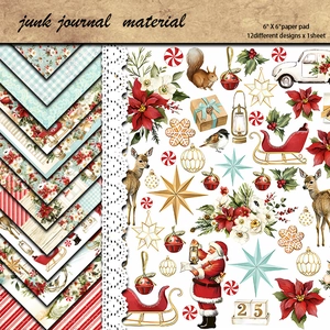 Retro Christmas Scrapbook Paper For Junk Journal DIY Crafting Santa Reindeer Pattern Decorative Background Paper For Holiday