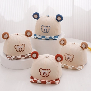 Cute baby bear baseball cap with soft brim and 3D ears in multiple colors for infants