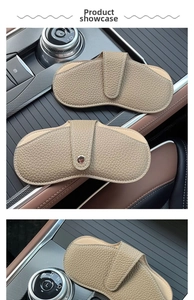 Car sun visor glasses holder clip in beige pebble leather with snap button closure