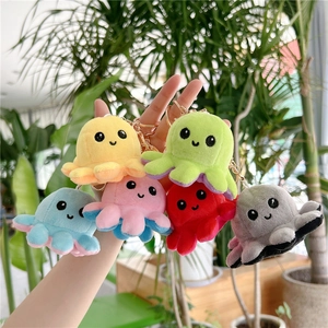 Reversible plush octopus keychain set in six vibrant colors with metal clips