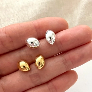 Minimalist Bean Stud Earrings 925 Sterling Silver Polished Hollow Oval Waterdrop Earring Jewelry For Women