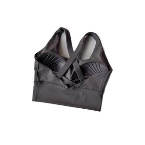 Soutien-gorge de sport à maintien élevé, dos croisé gris foncé et bonnets rembourrés