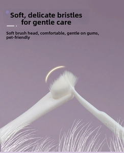Macro shot of ultra-soft pet toothbrush bristles showing flexibility and density