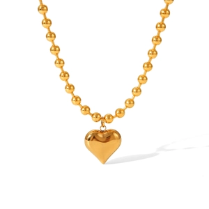 Classic 18K gold plated heart pendant necklace with elegant bead chain for women