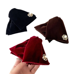 Velvet bow hair claw clips with gold flower petals and pearl accents in multiple colors