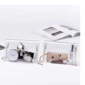 Clear PVC stadium crossbody bags with gold and silver chains showing large capacity