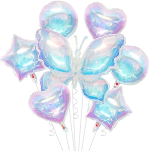 Kit de ballons papillon holographiques avec formes de cœur et étoile irisées fête