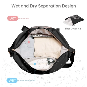Detail view of the dry and wet separation interior in a black waterproof gym bag