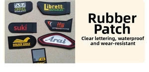 Macro shot of durable rubber PVC brand labels for cosmetic bag storage accessories