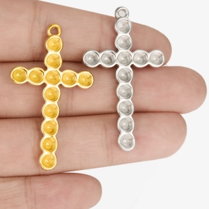 304 stainless steel cross pendant settings in gold and silver finish for DIY jewelry