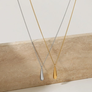 Teardrop Pendant Necklace Polished Stainless Steel Minimalist Long Chain Fashion Jewelry For Women