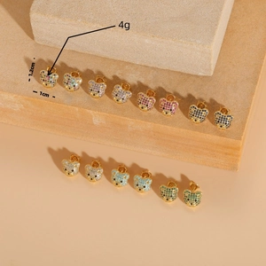 Set of seven pairs of colorful zircon bear stud earrings in gold-plated finish