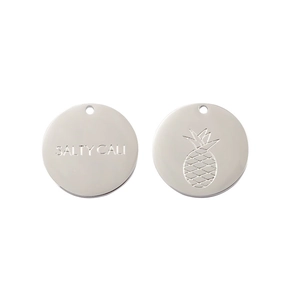 Polished silver stainless steel pendant featuring engraved pineapple and Salty Cali text