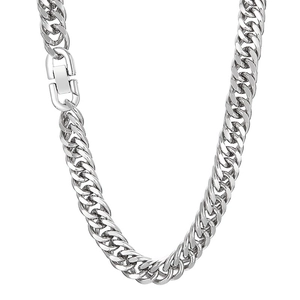 Collier chaîne gourmette punk en acier inoxydable argenté avec boucle mécanique