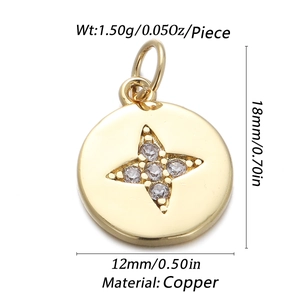 Detailed dimension view of gold star pendant with zircon and weight specifications