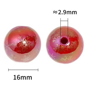 Detailed 16mm round acrylic bead with red gradient and golden snowflake for DIY crafts