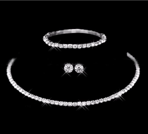 Elegant silver-plated tennis jewelry set with necklace bracelet and stud earrings