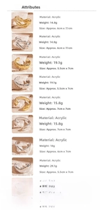 Detailed size and weight specs for various acrylic geometric open cuff bracelets