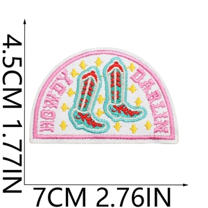 Detail view of Howdy Darlin western boot embroidery patch with 7cm size measurement