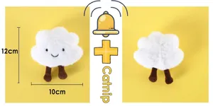 Plush sheep cat toy with catnip and bell, featuring soft texture and 12cm size measurements