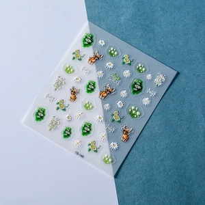 Close-up of 5D daisy flowers and cute Chihuahua puppy nail art stickers style TS-148