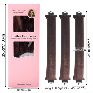 Detail view of heatless hair curler set dimensions 26.5x10cm with weight 97.5g