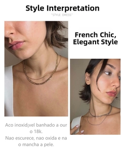 Detail of non-tarnish 18K gold plated stainless steel layered Cuban chain necklace