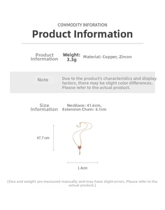 Detailed specs of the 3.3g heart key necklace made of copper with pink zircon stones