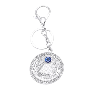Silver evil eye tree of life keychain with pyramid design and sparkling crystals