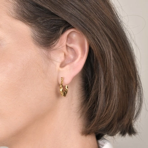 Minimalist 18K gold plated stainless steel textured hoop earrings for women on model