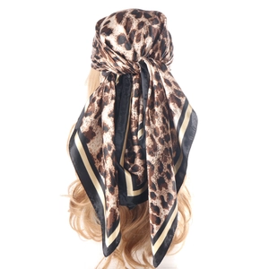 Leopard Print Square Scarf Satin Satin Like Headband Bandana For Women Street Style Neck Wrap Accessories